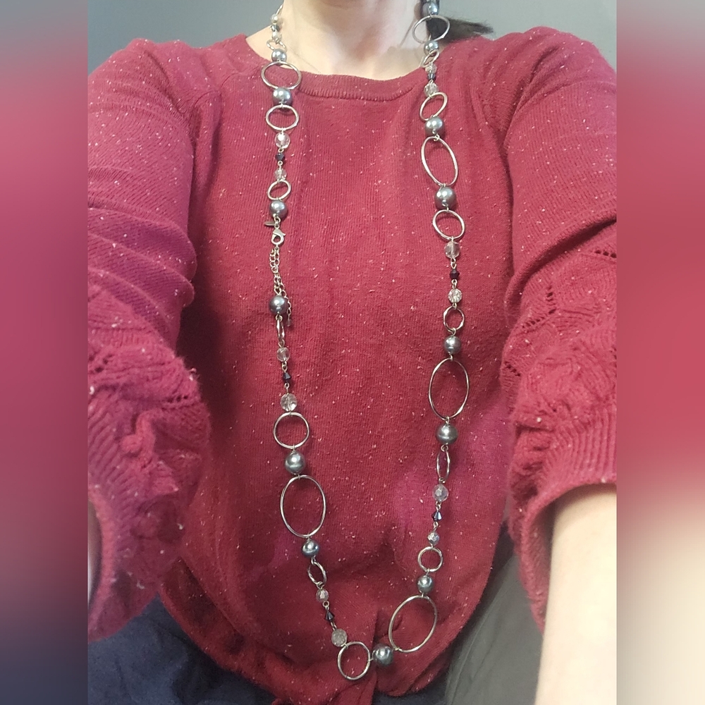 Lia Sophia Silver Necklace with Black Accents